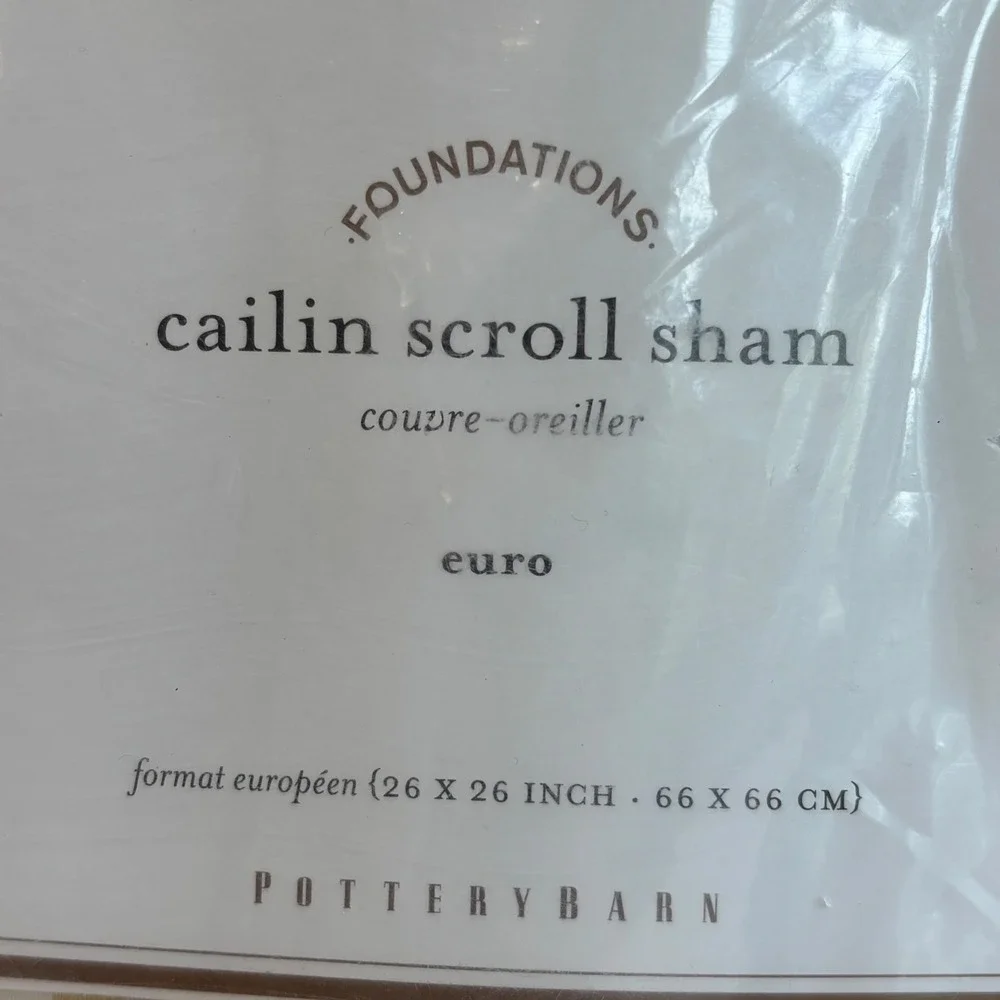 Pottery Barn Euro Sham Pillow Cover‎ Cailin Scroll Yellow White Cotton NWT